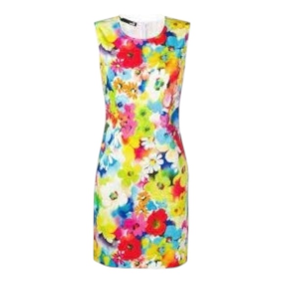 Love Moschino Floral Sheath Dress Bright Multicolor Print Office Cocktail Size 4 - Picture 3 of 16